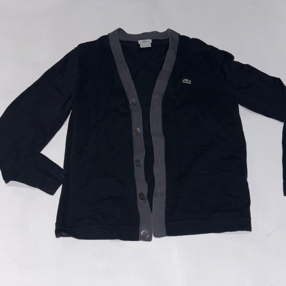 Lacoste Men's Black and Gray Cardigan Sweater size 5